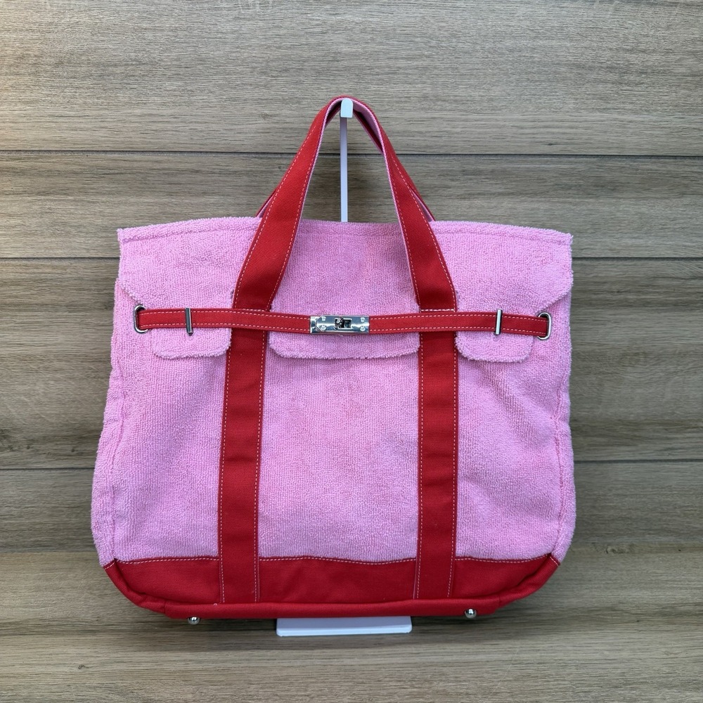 NEW Boatkin Sunwin Madaket Large Classic Tote Bag Terry Cloth Canvas Red Pink